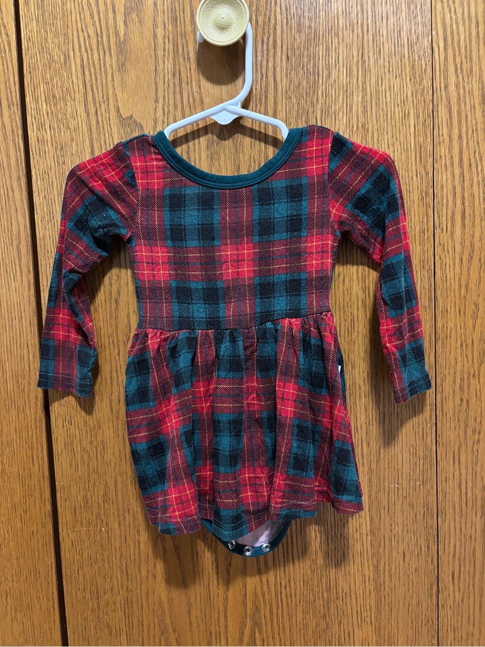 Little Sleepies Play Line: Red and Green Plaid Long Sleeve Dress Bodysuit